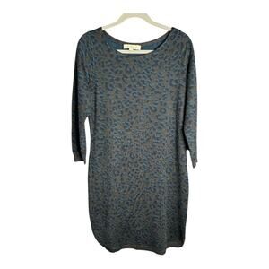 Loft Gray and Blue Leopard Print Sweater Dress Size Medium